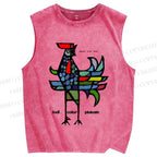Unisex Rooster Printed Washed Tank Top