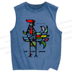 Unisex Rooster Printed Washed Tank Top