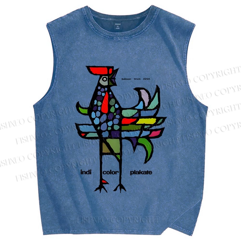Unisex Rooster Printed Washed Tank Top