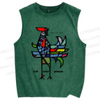 Unisex Rooster Printed Washed Tank Top
