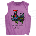 Unisex Rooster Printed Washed Tank Top