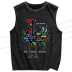 Unisex Rooster Printed Washed Tank Top