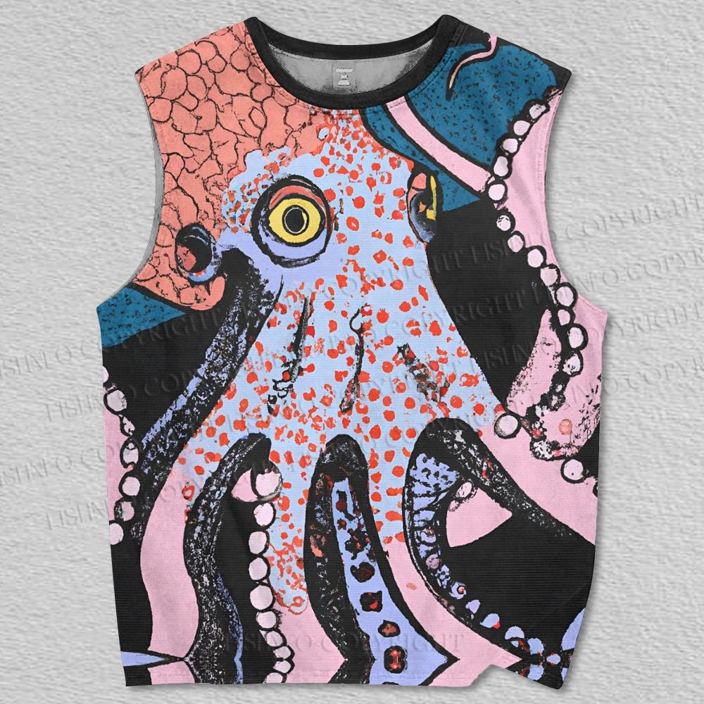 Unisex Vintage Giant Octopus Printed Tank Top