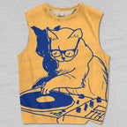 Unisex DJ Cat Printed Tank Top