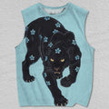 Unisex Black Panther With Blue Flowers Printed Tank Top