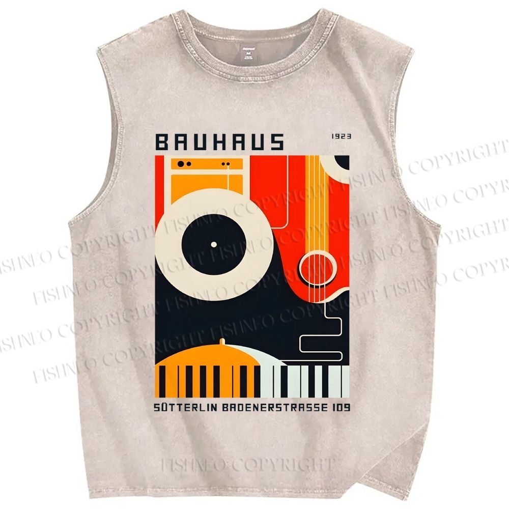 Unisex Bauhaus Instrument Printed Washed Tank Top