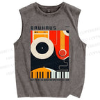 Unisex Bauhaus Instrument Printed Washed Tank Top