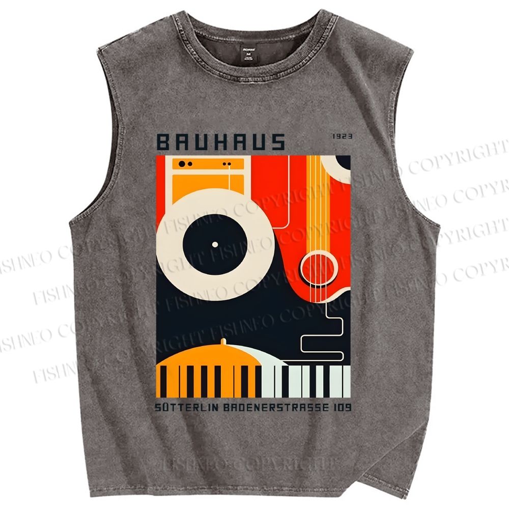 Unisex Bauhaus Instrument Printed Washed Tank Top