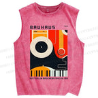 Unisex Bauhaus Instrument Printed Washed Tank Top