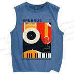 Unisex Bauhaus Instrument Printed Washed Tank Top