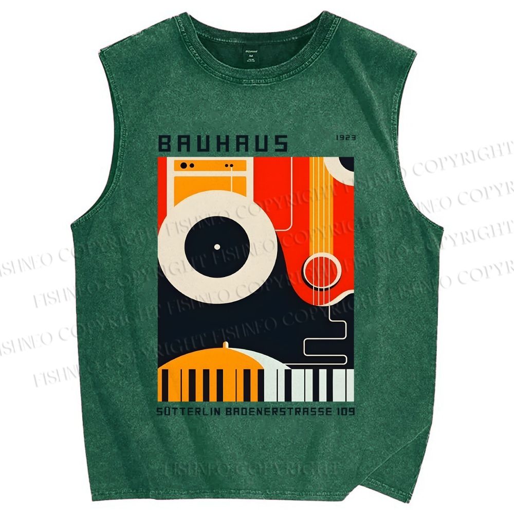 Unisex Bauhaus Instrument Printed Washed Tank Top