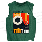 Unisex Bauhaus Instrument Printed Washed Tank Top