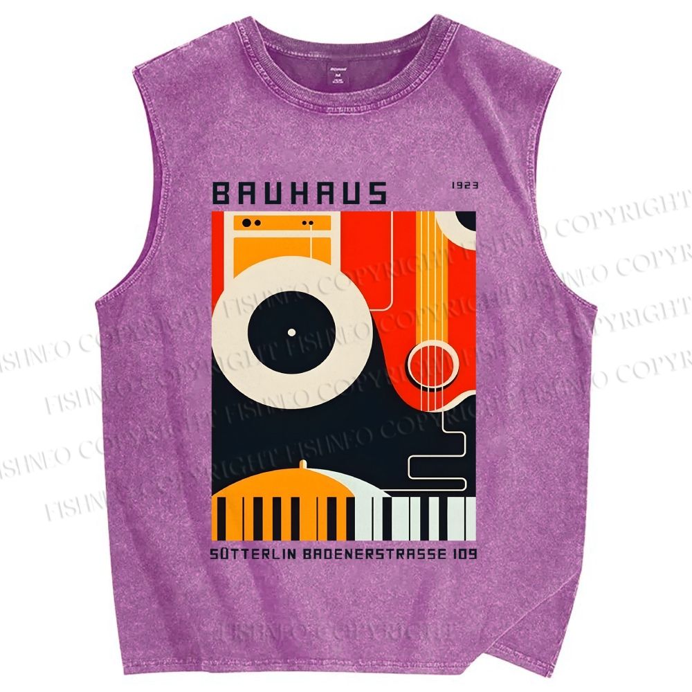 Unisex Bauhaus Instrument Printed Washed Tank Top