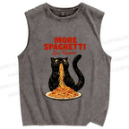Unisex Black Cat More Spaghetti Less Upsetti Printed Washed Tank Top