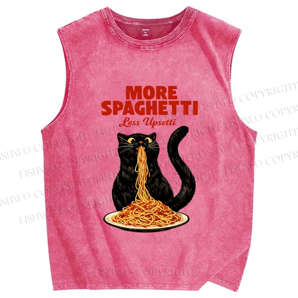 Unisex Black Cat More Spaghetti Less Upsetti Printed Washed Tank Top