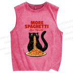 Unisex Black Cat More Spaghetti Less Upsetti Printed Washed Tank Top