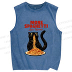 Unisex Black Cat More Spaghetti Less Upsetti Printed Washed Tank Top
