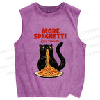 Unisex Black Cat More Spaghetti Less Upsetti Printed Washed Tank Top