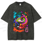 Unisex Multicolor Eye Graffiti Printed Washed Tee