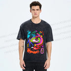 Unisex Multicolor Eye Graffiti Printed Washed Tee