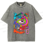 Unisex Multicolor Eye Graffiti Printed Washed Tee