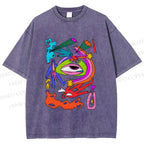 Unisex Multicolor Eye Graffiti Printed Washed Tee