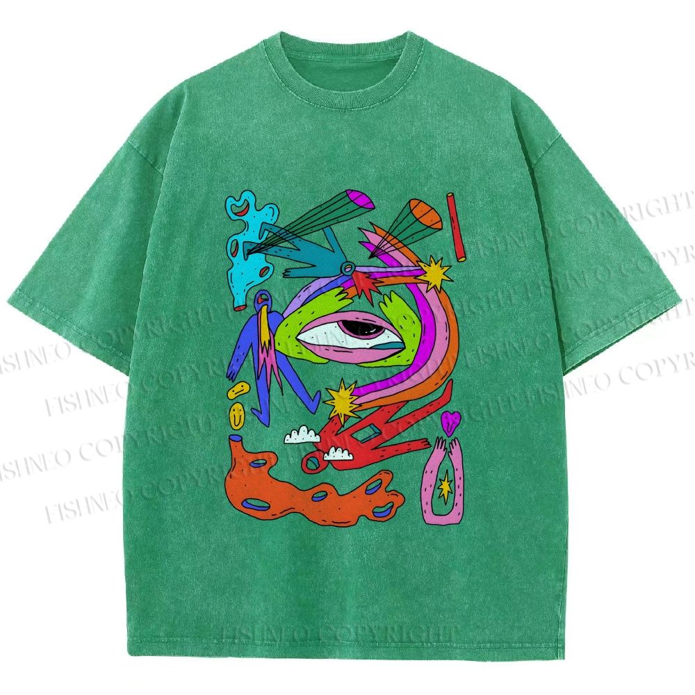 Unisex Multicolor Eye Graffiti Printed Washed Tee