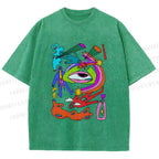Unisex Multicolor Eye Graffiti Printed Washed Tee