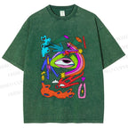 Unisex Multicolor Eye Graffiti Printed Washed Tee