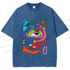 Unisex Multicolor Eye Graffiti Printed Washed Tee