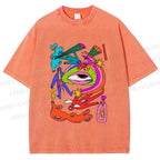 Unisex Multicolor Eye Graffiti Printed Washed Tee