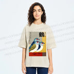 Unisex Japanese Crane Printed Washed Tee