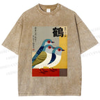 Unisex Japanese Crane Printed Washed Tee