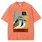 Unisex Japanese Crane Printed Washed Tee