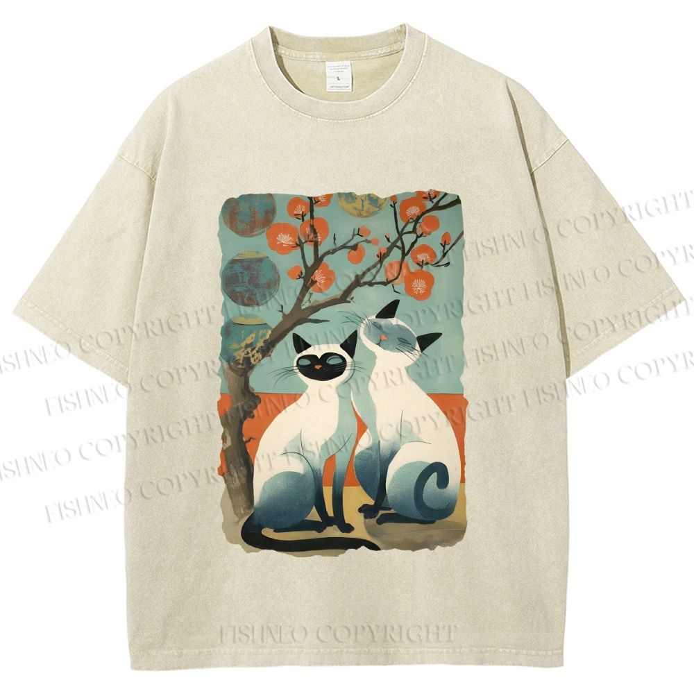Unisex Vintage Cats Printed Washed Tee