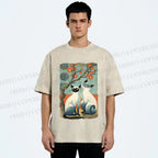 Unisex Vintage Cats Printed Washed Tee