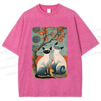 Unisex Vintage Cats Printed Washed Tee