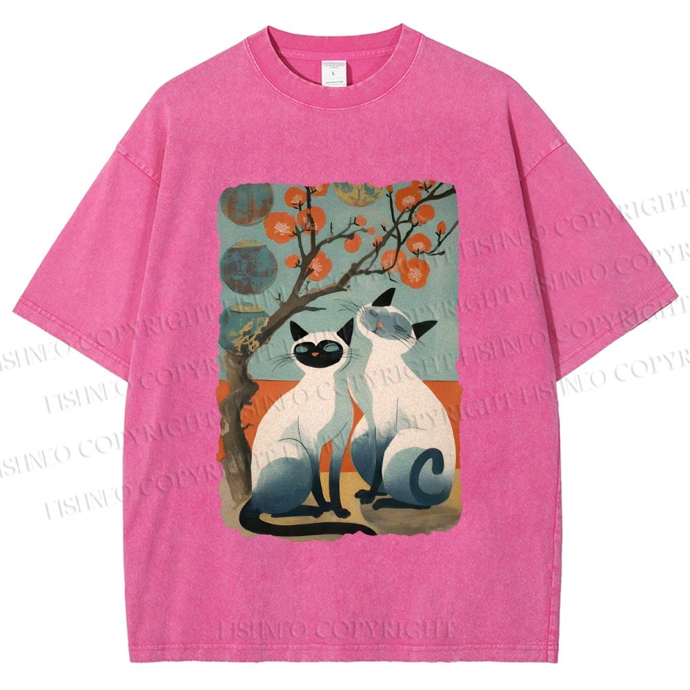 Unisex Vintage Cats Printed Washed Tee