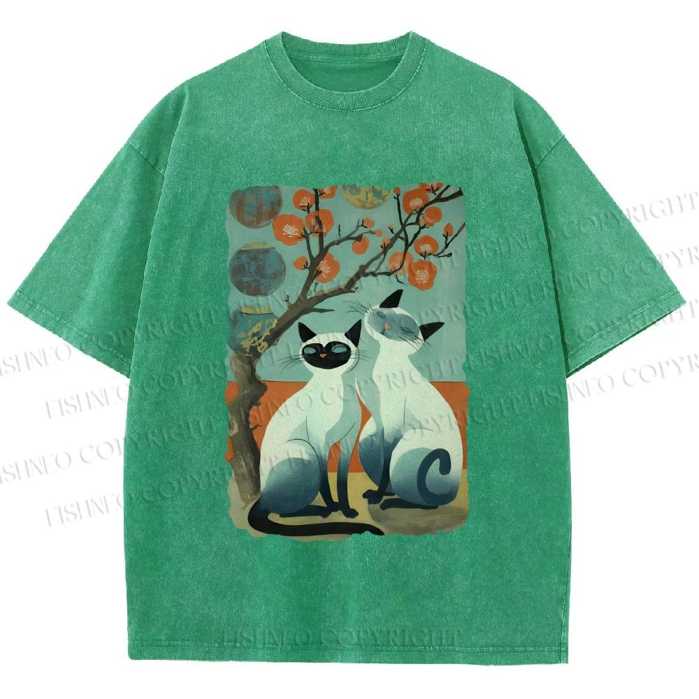 Unisex Vintage Cats Printed Washed Tee