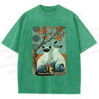 Unisex Vintage Cats Printed Washed Tee