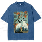 Unisex Vintage Cats Printed Washed Tee