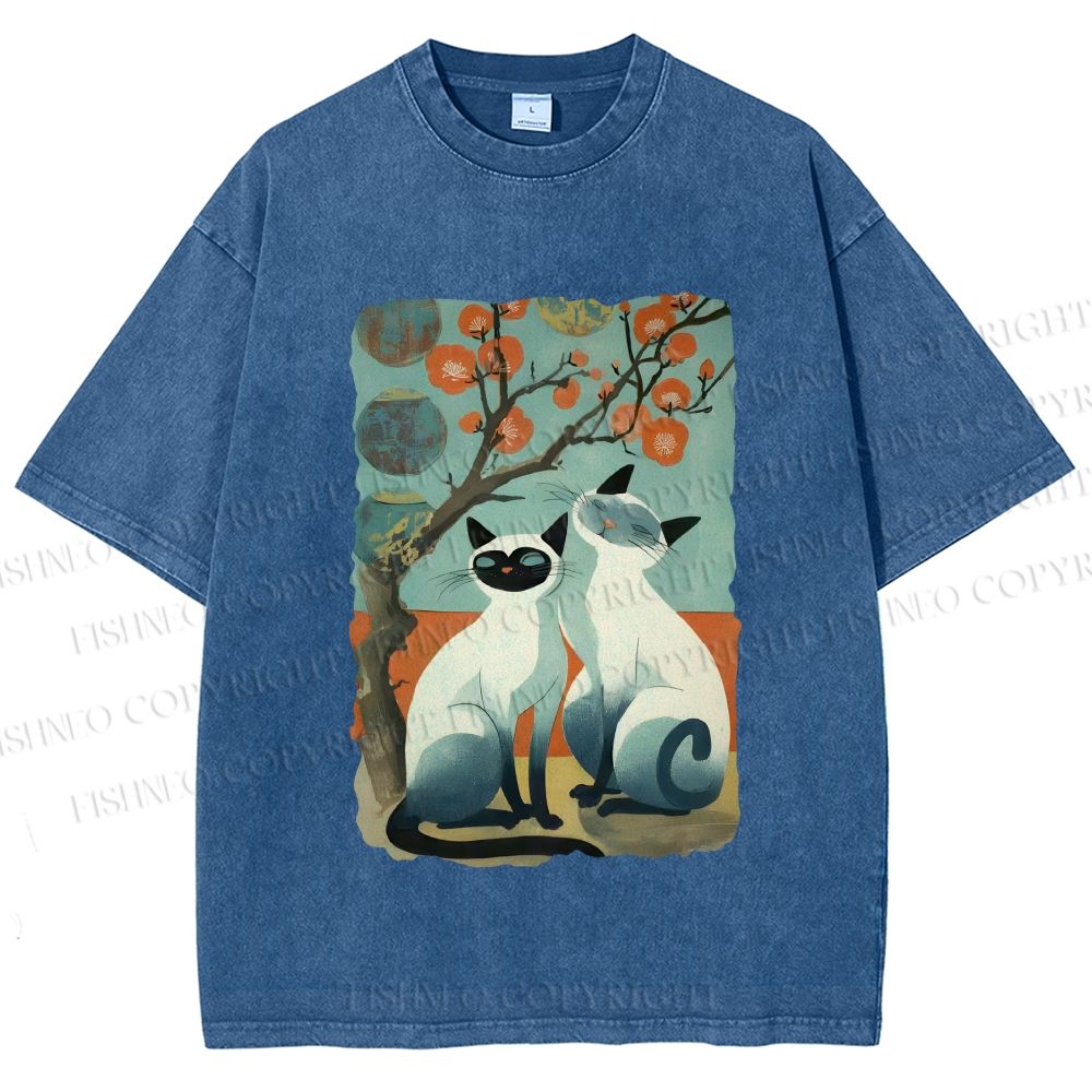 Unisex Vintage Cats Printed Washed Tee