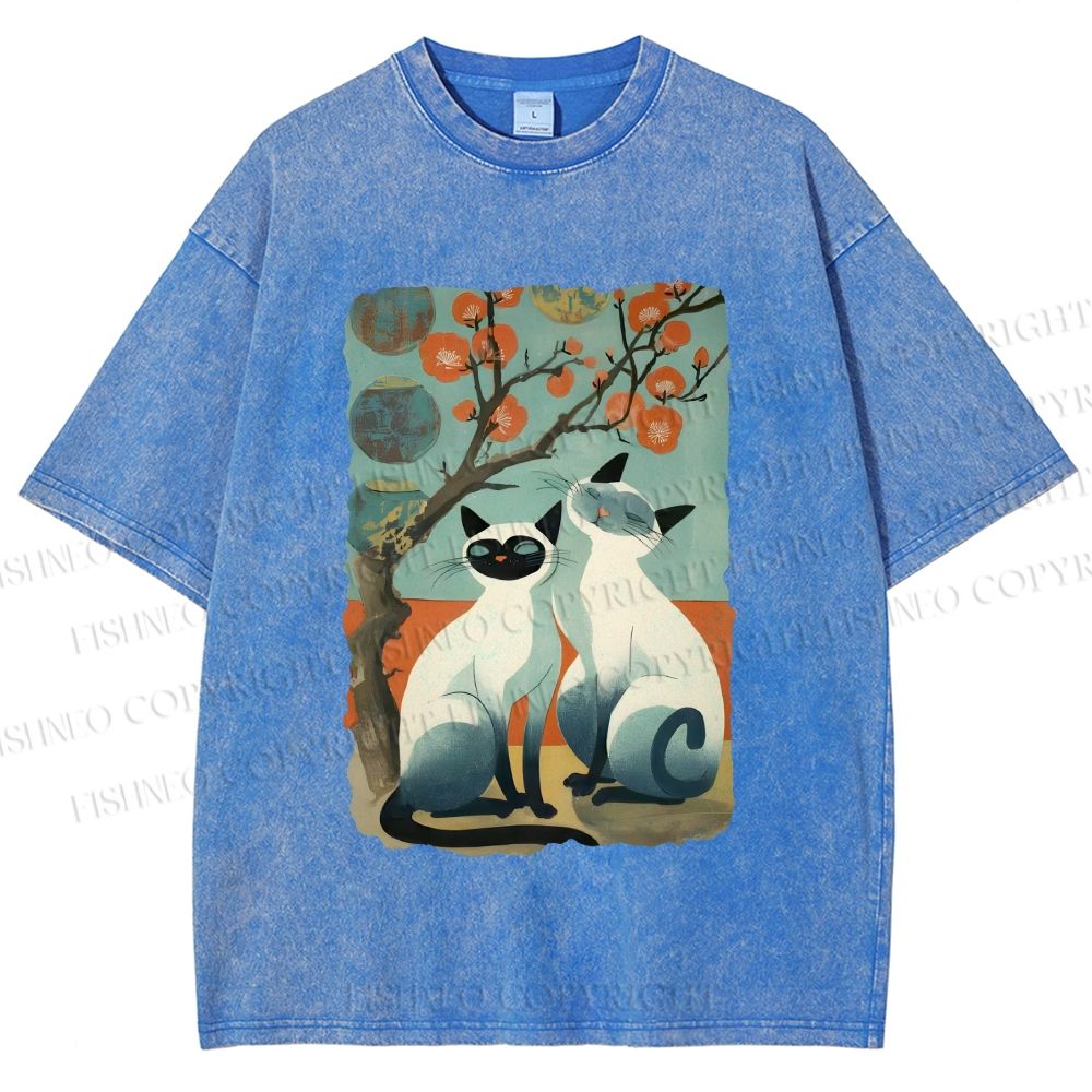 Unisex Vintage Cats Printed Washed Tee