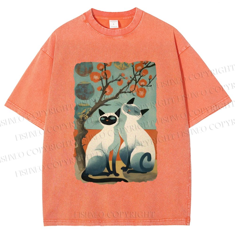 Unisex Vintage Cats Printed Washed Tee