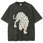 Unisex White Panther With Eyes Printed Washed Tee