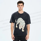 Unisex White Panther With Eyes Printed Washed Tee