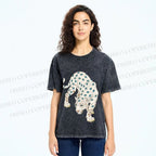 Unisex White Panther With Eyes Printed Washed Tee