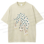 Unisex White Panther With Eyes Printed Washed Tee