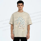 Unisex White Panther With Eyes Printed Washed Tee