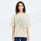 Unisex White Panther With Eyes Printed Washed Tee